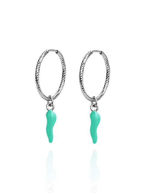 Silver & Green Pepper Hoop Earrings, 1