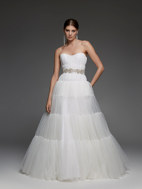 White Strapless Corset Tulle Dress, 11