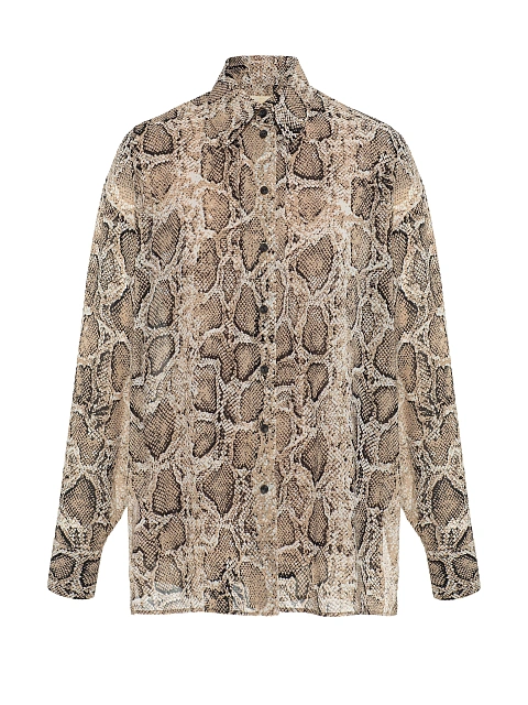 Beige Snakeskin Print Chiffon Blouse, 1 Beige Snakeskin Print Chiffon Blouse, 1
