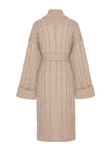 Beige Cashmere & Merino Wool Belted Cardigan, 2