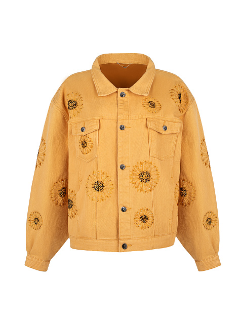 Flower Embroidered Orange Denim Jacket, 1