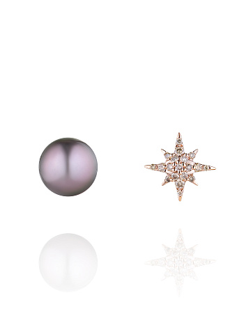 Rose Gold, Diamonds & Pearl Mismatched Studs, 1