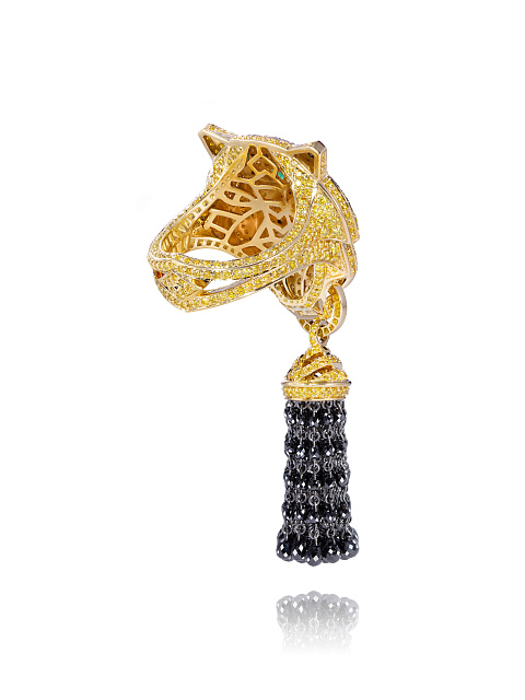 Gold, Emeralds & Diamonds Tiger Tassel Ring, 7