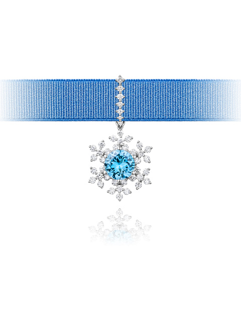 White Gold, Zircon & Diamonds Snowflake Pendant, 1