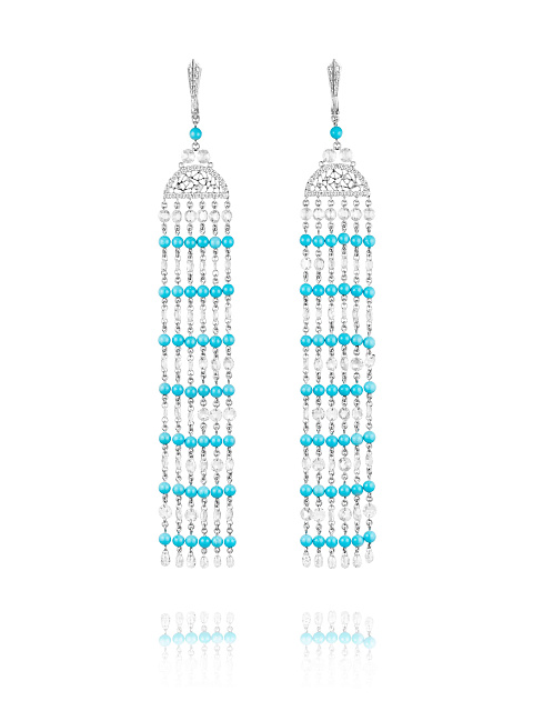 White gold earrings with turquoise and diamonds, 1