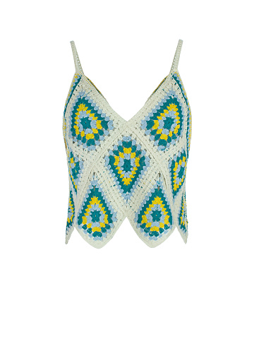 Ivory & Green Crochet Knitted Top, 1