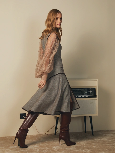 Brown Wool Vest & Midi Skirt Set, 7 Brown Wool Vest & Midi Skirt Set, 7