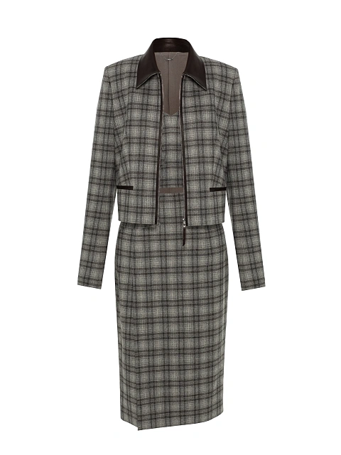 Grey Check Wool Midi Skirt Set, 1 Grey Check Wool Midi Skirt Set, 1