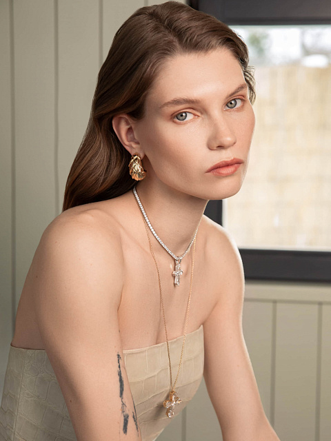 Beige Crocodile Leather Set, 3