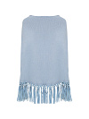 Пончо из кашемира светло-синего цвета, круглый вырез, бахрома из замши по низу