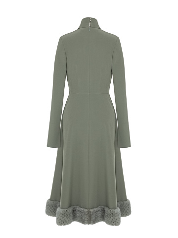 Gray-green Midi Dress With Mink Fur, 2