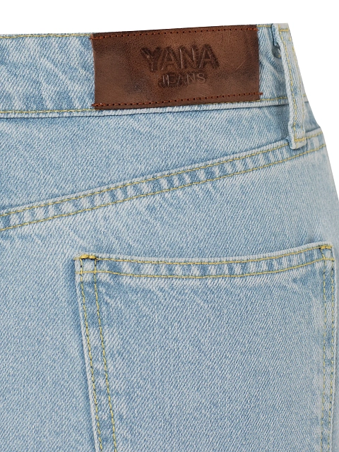 Light blue denim mini skirt with brown embroidery, 4