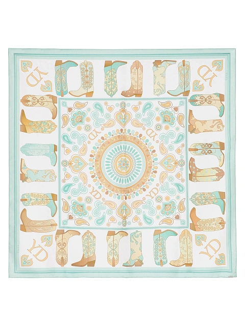 White silk scarf with mint western-style print, 1 White silk scarf with mint western-style print, 1