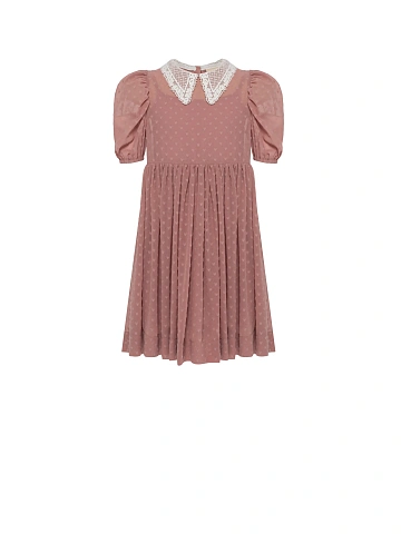 Girl's Dust Pink Lace Collar Chiffon Dress, 1