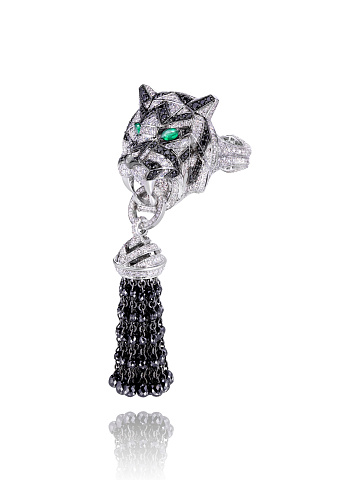 White Gold & Diamond Tiger Tassel Ring, 1