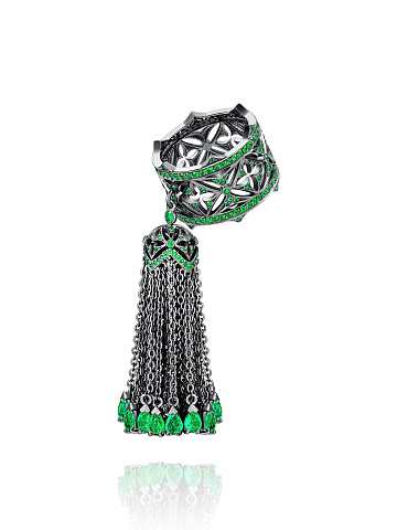 Black Gold Emerald Tassel Ring, 1