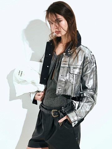 Silver Plated Black Denim Jacket, 2