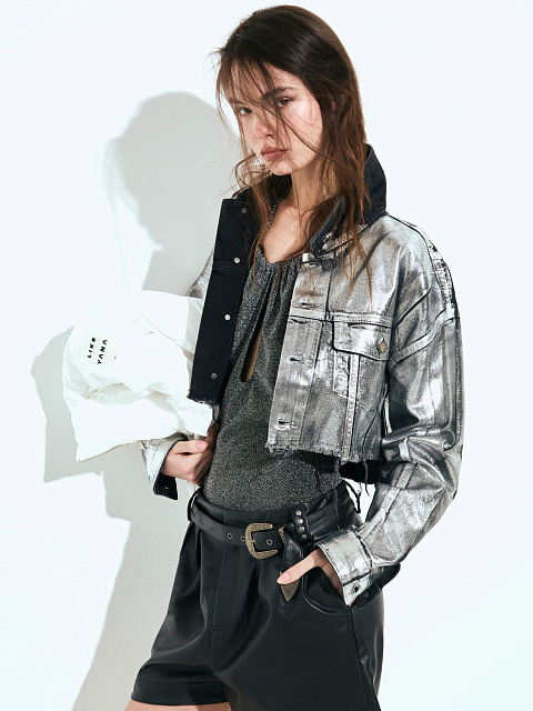 Silver Plated Black Denim Jacket, 2