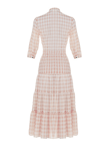 Peach Orange Checked Chiffon Midi Dress, 2