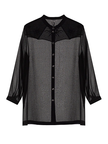 Black Embroidered Chiffon Blouse, 1