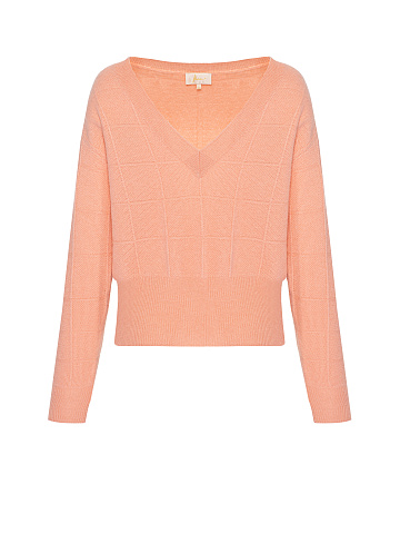 Peach Pink Cashmere V-neck Sweater, 1