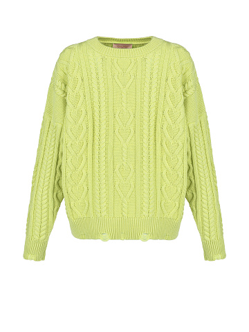 Lime Green Distressed Cable Knit Sweater, 1