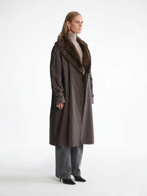 Sable Fur Lined Brown Trench Coat, 2