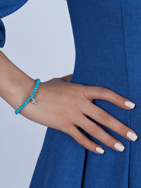 Turquoise & Cubic Zirkonia Silver Cross Bracelet, 2