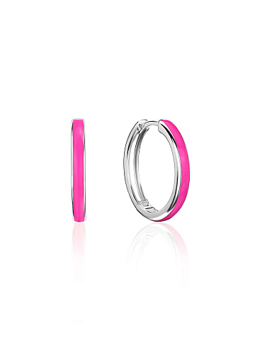 White Gold & Pink Enamel Small Hoops, 1