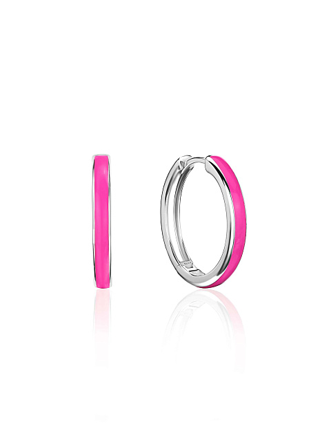 White Gold & Pink Enamel Small Hoops, 1