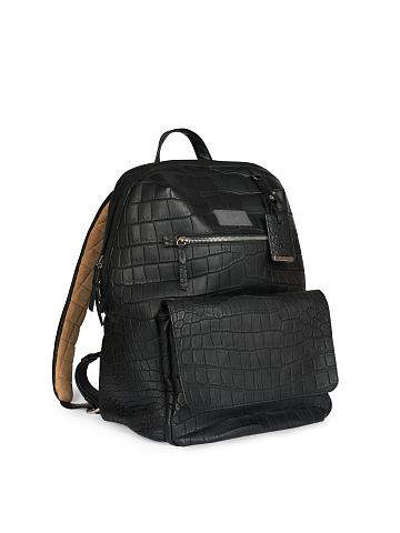 Black Crocodile Leather Backpack, 2