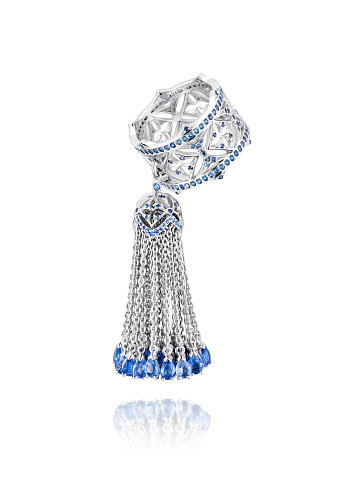 White Gold & Sapphires Tassel Ring, 1