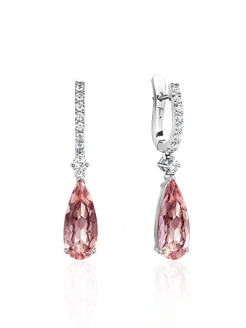 White Gold, Pearl-cut Morganite & Diamonds Earrings, 1