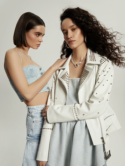 White Studded Leather Biker Jacket, 6 White Studded Leather Biker Jacket, 6