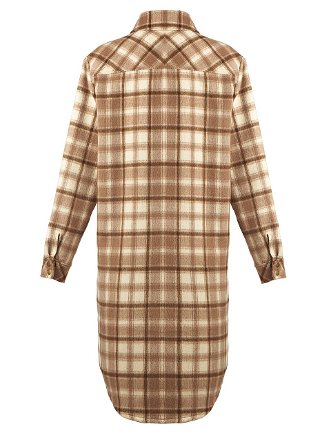 Light Brown Checked Wool Long Overshirt, 2 Light Brown Checked Wool Long Overshirt, 2