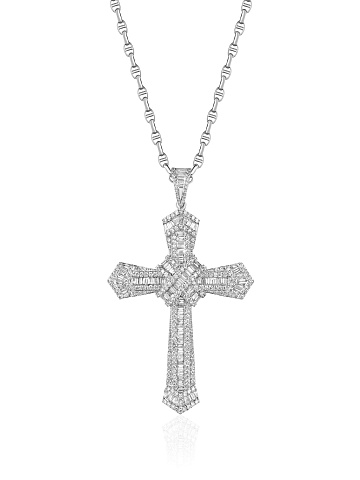 Necklace with cross pendant in white gold with diamonds, 1