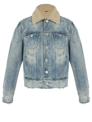 Light Blue Distressed Denim & Shearling Jacket, 1