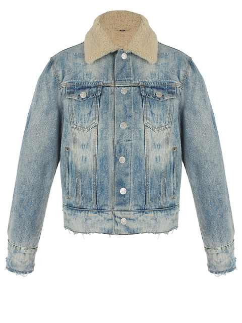 Light Blue Distressed Denim & Shearling Jacket, 1 Light Blue Distressed Denim & Shearling Jacket, 1