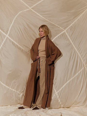 Brown Merino Wool & Cashmere Knitted Coat, 2