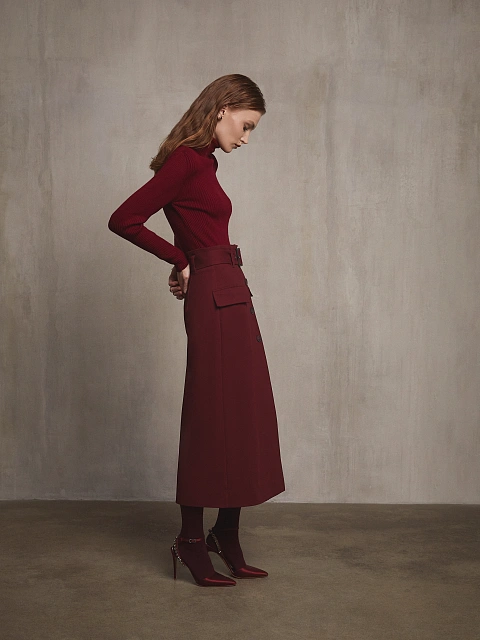 Burgundy Midi Skirt With Pockets, 5 Burgundy Midi Skirt With Pockets, 5