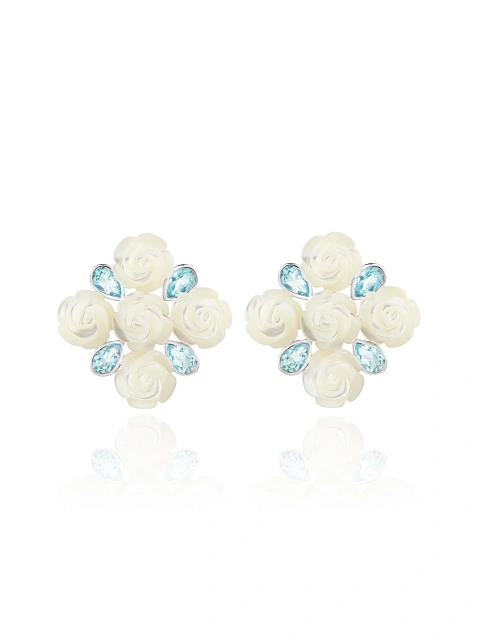 Mother of Pearl, Topaz Pear & White Gold Earrings, 1