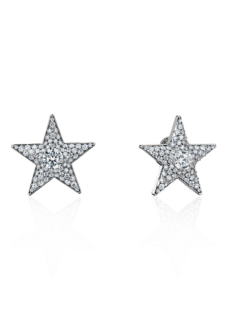 Round Diamond Lab Grown, Round Diamond Lab Grown & White Gold "Star" Earrings, 1
