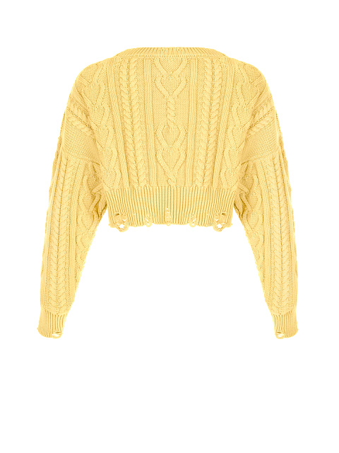 Yellow Cotton Cropped Cable Knit Sweater, 2 Yellow Cotton Cropped Cable Knit Sweater, 2