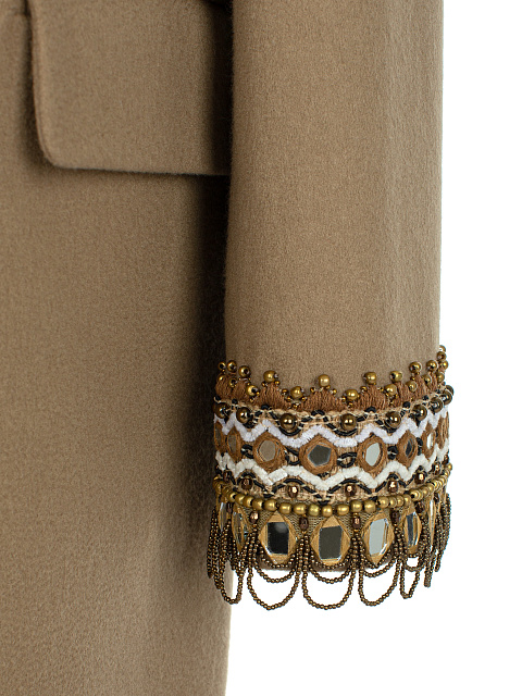 Beige Double-Breasted Embroidered Wool Coat, 4 Beige Double-Breasted Embroidered Wool Coat, 4