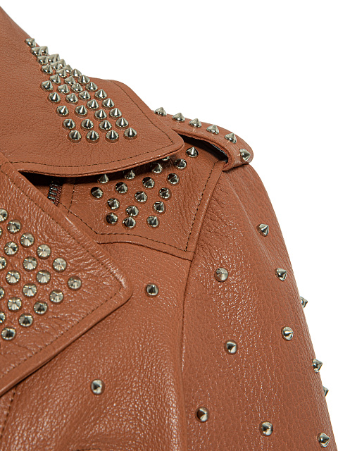 Brown Studded Leather Biker Jacket , 4