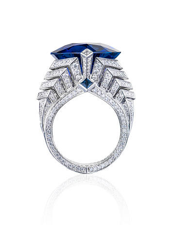 Heart Tanzanite & Princess Cut Sapphire & White Gold Ring, 2