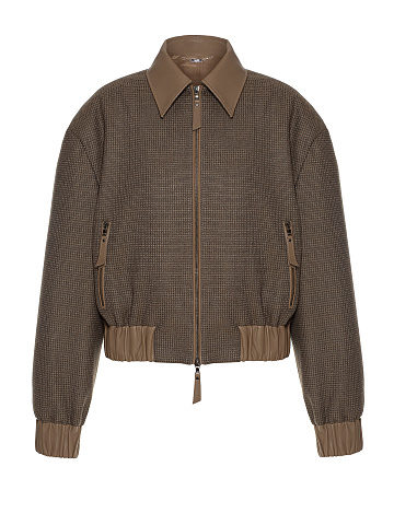 Brown Check Wool Bomber Jacket, 1
