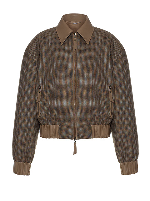 Brown Check Wool Bomber Jacket, 1