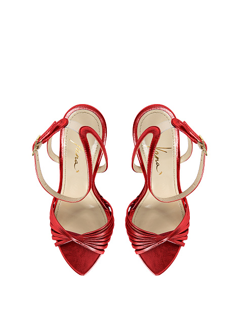 Red Leather High Heel Sandals, 4