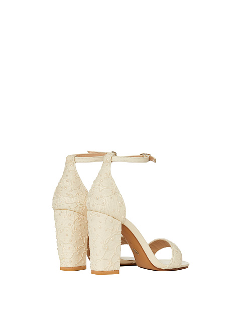 Ivory Lace & Leather Heeled Sandals, 3